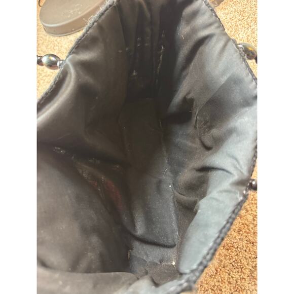 Vintage Needlepoint Tote bag, w/ wooden beaded handle; Patchwork produce - Picture 8 of 10